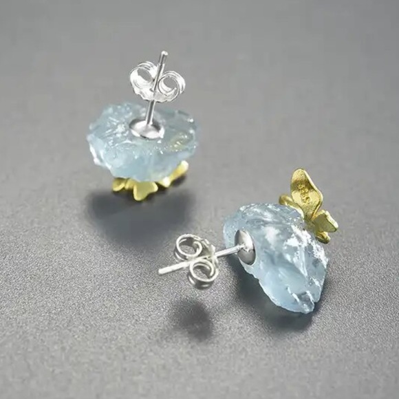 925 Silver Artisan Handmade Natural Aquamarine Butterfly The Zahir Ear… - Picture 9 of 13
